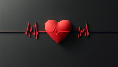Red Minimalist Heartbeat Line with 3D Heart on a Gradient Background, Healthcare Conceptの素材