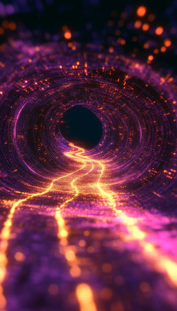 Abstract Glowing Tunnel, Futuristic Data Streams, Digital Flow, Technological Backgroundの素材