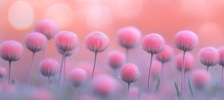 Dreamy Meadow A Field of Pastel Wildflowers Bathed in Golden Hour Sunlight, Soft Bokeh Effect.の素材