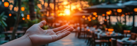 Golden Hour Loneliness An Empty Seat at the Sunset Table, a Reminder of Missed Connectionsの素材