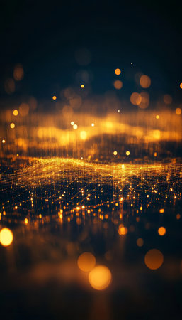 Golden Bokeh Lights Abstract Blurred Background Sparkling Festive Glitter Defocused Golden Particlesの素材