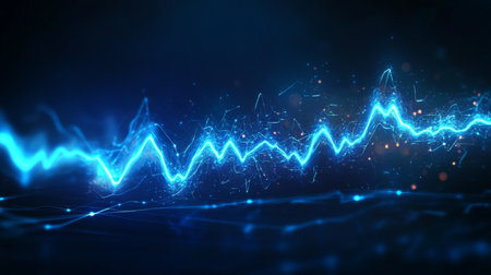 Abstract Blue Digital Wave Pattern on Dark Background, Technology or Data Visualization Conceptの素材