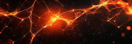 Glowing Golden Network Interconnected Nodes and Edges, Vector Design with Saturated Colorsの素材