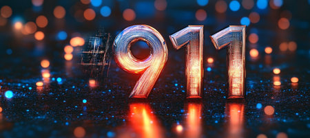 Glowing Futuristic Digital Number 911 Abstract Background 3D Rendering Technology Conceptの素材