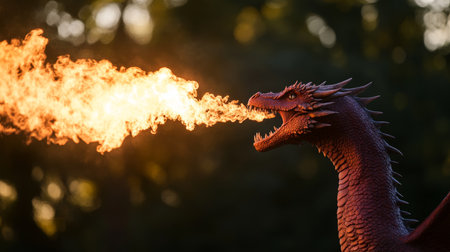 Fire-Breathing Dragon s Head with Smoke, Dramatic Lighting Fantasy Fiction Illustrationの素材