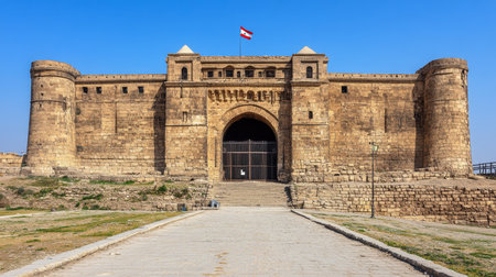 Imposing Facade Ancient Citadel s Mighty Gate in Cairo, Egypt, Historic Military Architectureの素材