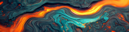 Abstract Swirl Pattern, High-Resolution Fluid Art Background With Orange And Teal Colorsの素材