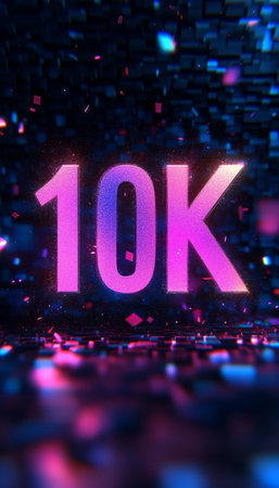 Glowing Digital 3D Number 10K on Futuristic Abstract Background Celebrating 10,000 Followersの素材