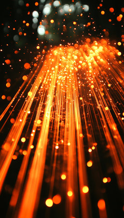 Abstract Golden Light Trails with Sparkle, Festive Motion on Dark Background, Stock Photoの素材