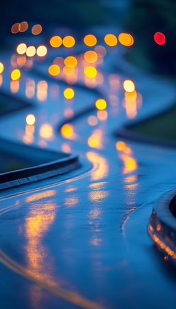 Dynamically blurred city night traffic, Transportation and Logistics background with bokeh effect.の素材