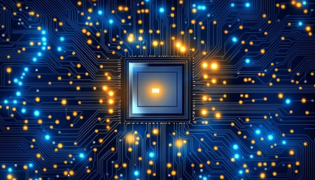 Intricate Electronic Board with Glowing Pathways, Futuristic Technology Design, Vector Artの素材