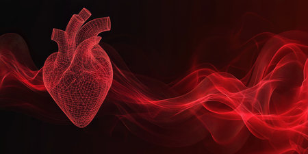 Abstract Vector Illustration of Red Human Heart, Flowing Lines, Healthcare, Cardiology Themeの素材