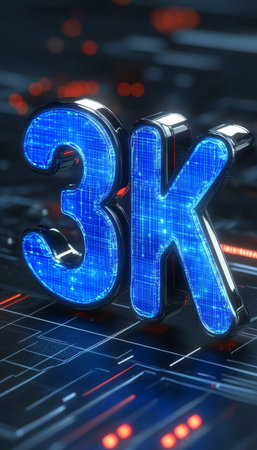 Glowing 3D Number 3K Conceptual Illustration for Digital Milestones and Achievements in Technologyの素材