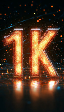 Glowing 3D Number 1K on Abstract Tech Background Social Media Celebration for 1000 Followersの素材