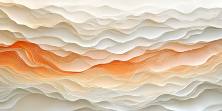 Gentle Paper Waves Soft 3D Background in Peach and White, Monochromatic Abstract Pattern for Designの素材