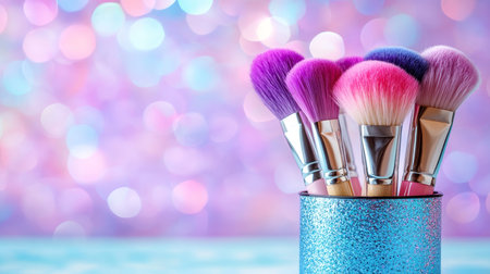Colorful Cosmetic Brushes, A Set of Professional Makeup Tools for Beauty Applications.の素材