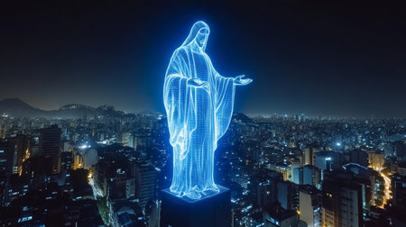 Hologram of Christ the Redeemer Statue, Digital Network Style, Rio de Janeiro, Brazilの素材