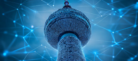 Berlin TV Tower and Network Connections A Symbol of Digital Communication and Technology.の素材