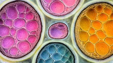 Colorful Microscopic Pattern, Abstract Background, Biological Cells, Scientific Illustrationの素材