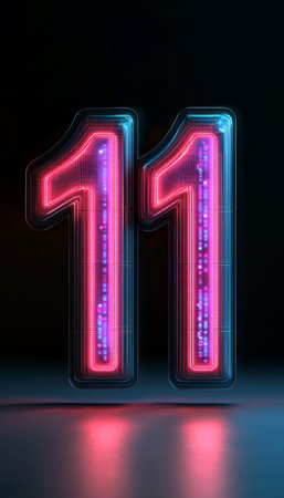 Glowing Neon Number 11 on a Dark Background, Digital Art, Three-Dimensional Renderingの素材