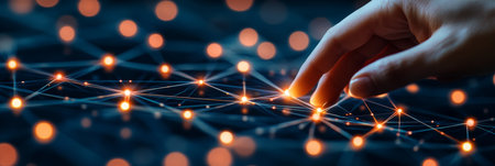 Hand Reaching Out to Glowing Network, Representing Technology, Innovation, and Connectionの素材