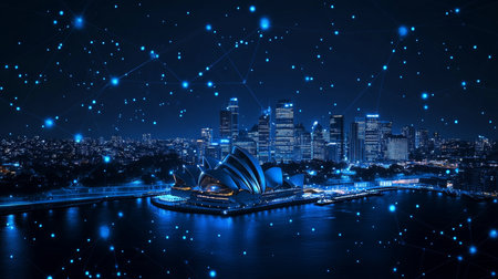Sydney Opera House, Network, Cityscape, Digital Connections, Sydney Harbour, Australiaの素材