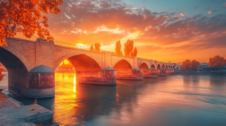 Historic Bridge at Sunset, Isfahan, Iran. Picturesque View Of The Bridgeの素材