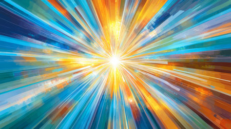Abstract Explosion Of Blue And Orange Lights, Vibrant Colors And Lines Radiating From Bright Centerの素材