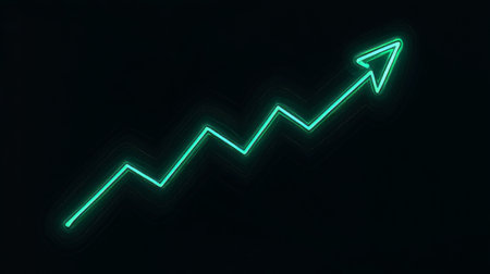 Glowing Cyan Line Chart on Dark Blue Background A Minimalist Depiction of Growth and Successの素材