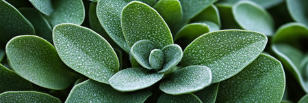 Dewy Green Leaves, Macro Photography. A close-up shot of beautiful dewy, textured leaves.の素材