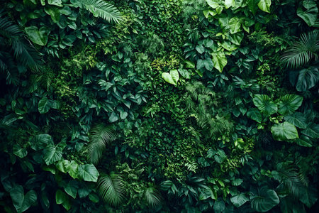 Lush Green Plant Wall, Tropical Leaves Background, Anthurium, Epiphytes, Ferns, Greeneryの素材