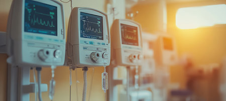 Medical Monitoring Equipment in Soft Focus, Providing a Calm and Reassuring Hospital Atmosphereの素材
