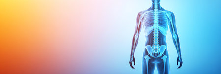 Abstract Human Body Outline Glowing Energy, Anatomy, and Health on a Colorful Backgroundの素材