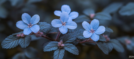 Delicate Blue Wildflowers, Floral Pastel Background Nature Design Element Soft Green-Blue Toneの素材