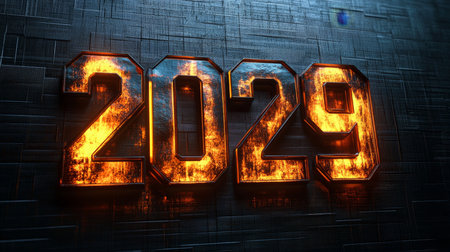 Fiery 2029 A Bold Rendition Against Industrial Concrete. Ideal for New Year Themes..の素材