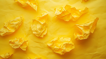 Vibrant Yellow Crumpled Paper Texture, Abstract Background with Clean Lines, Details of Rough Paper.の素材