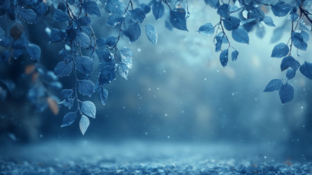 Winter s Embrace Cool Blue Forest Scene With Falling Snow, Minimalist Nature Backgroundの素材