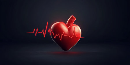 Stylized Human Heart, Vibrant Red and Pulsating With Health, Dramatic Dark Backgroundの素材