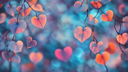 Bokeh Background,Romantic Heart Shaped Leaves,Dreamy Pastel Colors,Nature Love Wallpaperの素材