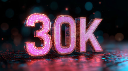 Glowing 3D Number 30K on a Futuristic Abstract Background, Celebration of 30000 Followersの素材