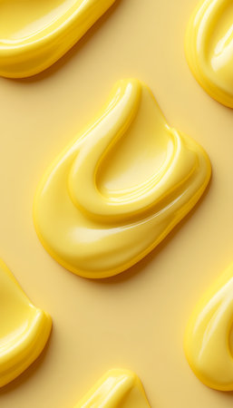 Lemon Yellow Background of Smears, Splashes with Wavy Texture, Looks Like Custard, Pattern Swirlsの素材