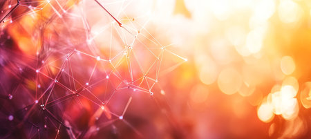 Abstract Orange Geometric Design, Interconnecting Lines with Bright, Soft Focus Backgroundの素材