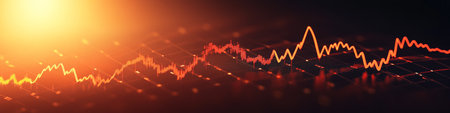Glowing Financial Data Screen Displaying Stock Market Data, Chart with Uptrend, Abstractの素材
