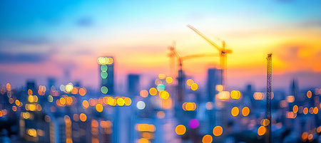 Blurry Cityscape Softly-focused Photo Background Depicting Downtown Skyline with Copy Space.の素材
