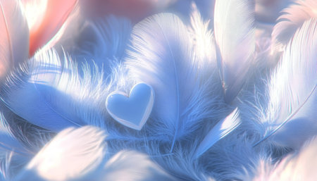 Soft Blue and White Feathers with a Small Blue Heart Valentines Day or Romance Backgroundの素材