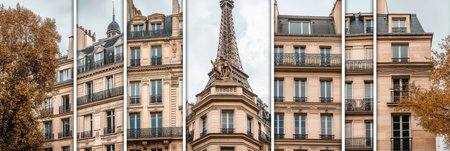 Parisian Collage, Architecture, and Eiffel Tower A French Photomontage with Vertical Dividesの素材