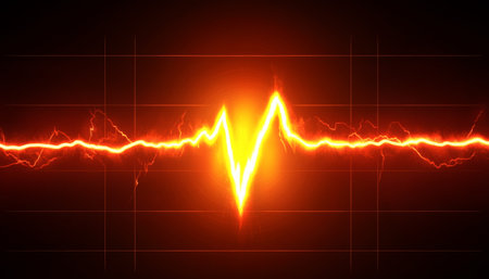 Dynamic Heart Monitor Screen, Bright Red Line, Heartbeat Graphic, Detailed Grid with Yellow Light.の素材