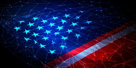 Abstract American Flag Design Digital Network Background With Stars And Stripes, Patriotic Themeの素材