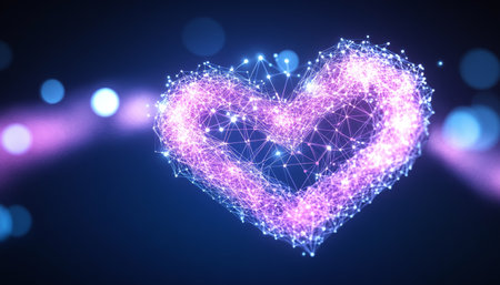 Abstract Pink Glowing Heart. Polygonal Heart on a Dark Background. Love, Valentine s Day Concept.の素材