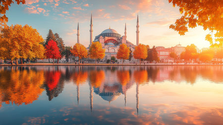 Sunrise Reflections The Magnificent Hagia Sophia, Istanbul, Turkey s Historic Icon in Autumn Gloryの素材